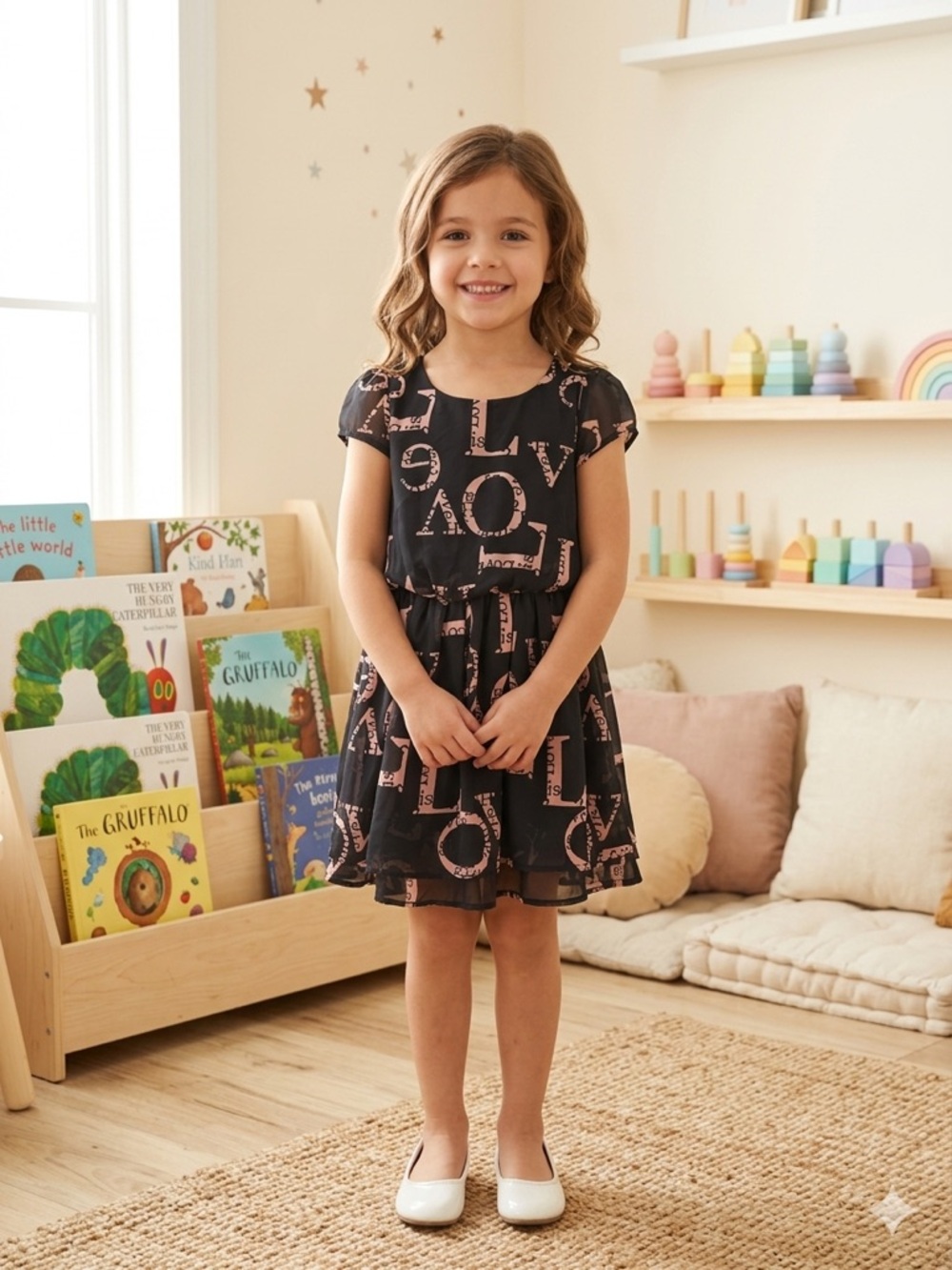 Take 50% OFF-Disorderly Kids Girls Black Dress with Pink Letter Print, Size-M(8)